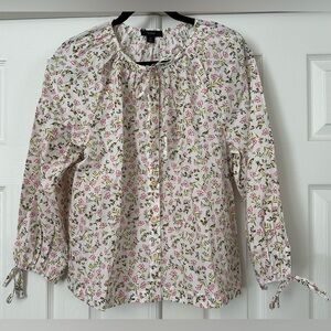 J Crew Floral Cotton Tie Neck Blouse Medium NWT